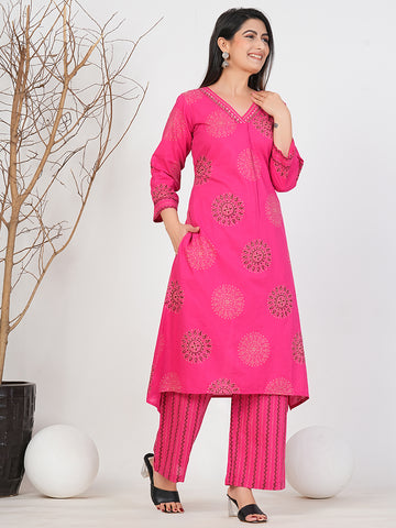 Elegant Pink Printed Kurta Set for Women | Ruhii Fashion