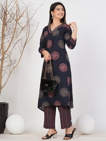 Graceful Navy Blue Printed Kurta Set for Modern Women | Ruhii Fashion
