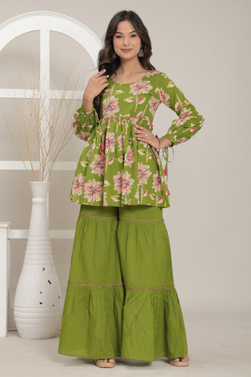 Blossom Olive Peplum Set By Ruii Fashion
