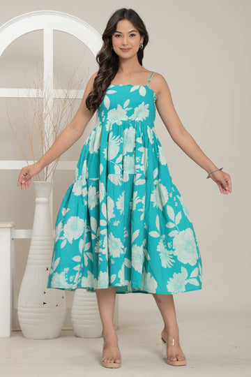 Aqua Bloom Summer Dress - Ruii Fashion