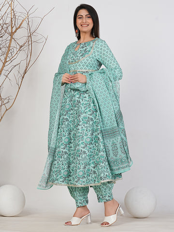 Ruii Fashion Mint Blossom Anarkali Suit with Churidar