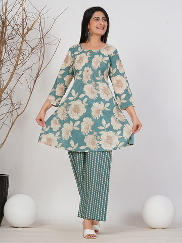 Teal Bloom Co-ord Set by Ruii Fashions – Floral Elegance with Modern Flair