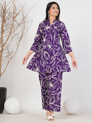 Ruii Fashion - Elegant Purple Floral Ensemble