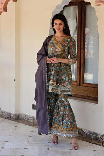 Mehandi Cotton Sharara Set