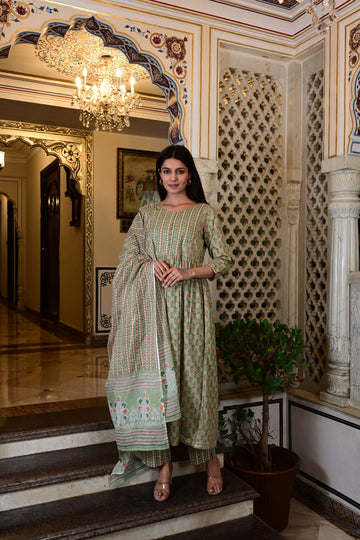 Women Frock Style Kurta With Pant and Dupatta Set