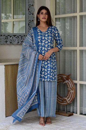 Cotton Kurta Palazzo And Dupatta Set