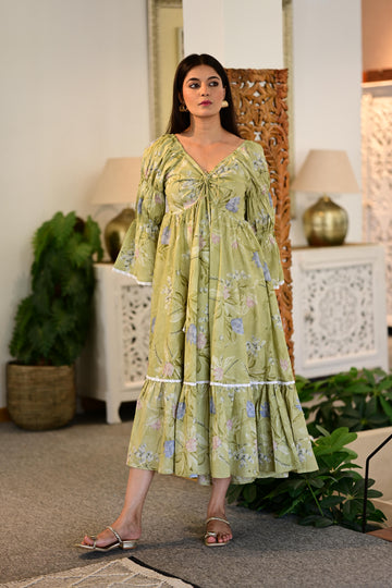 Olive Bloom Boho Dress | Ruii Fashion