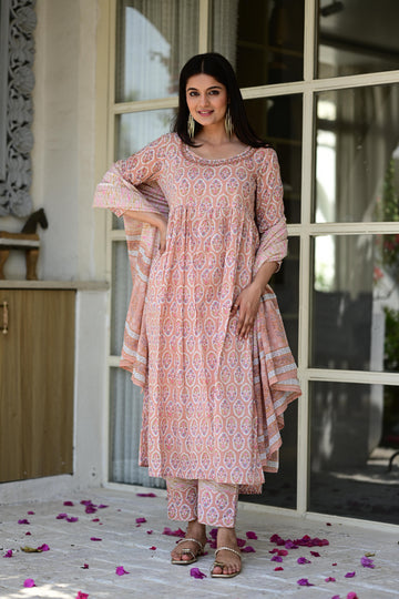 Peach Blossom Anarkali Suit Set