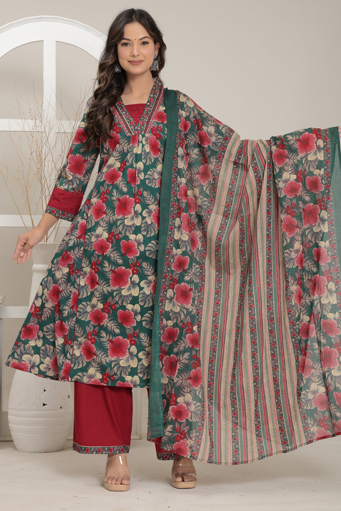 Emerald Bloom Printed Suit Set