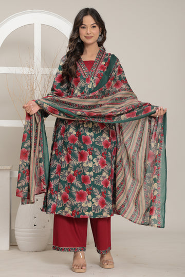 Emerald Bloom Printed Suit Set - Ruii Fashion