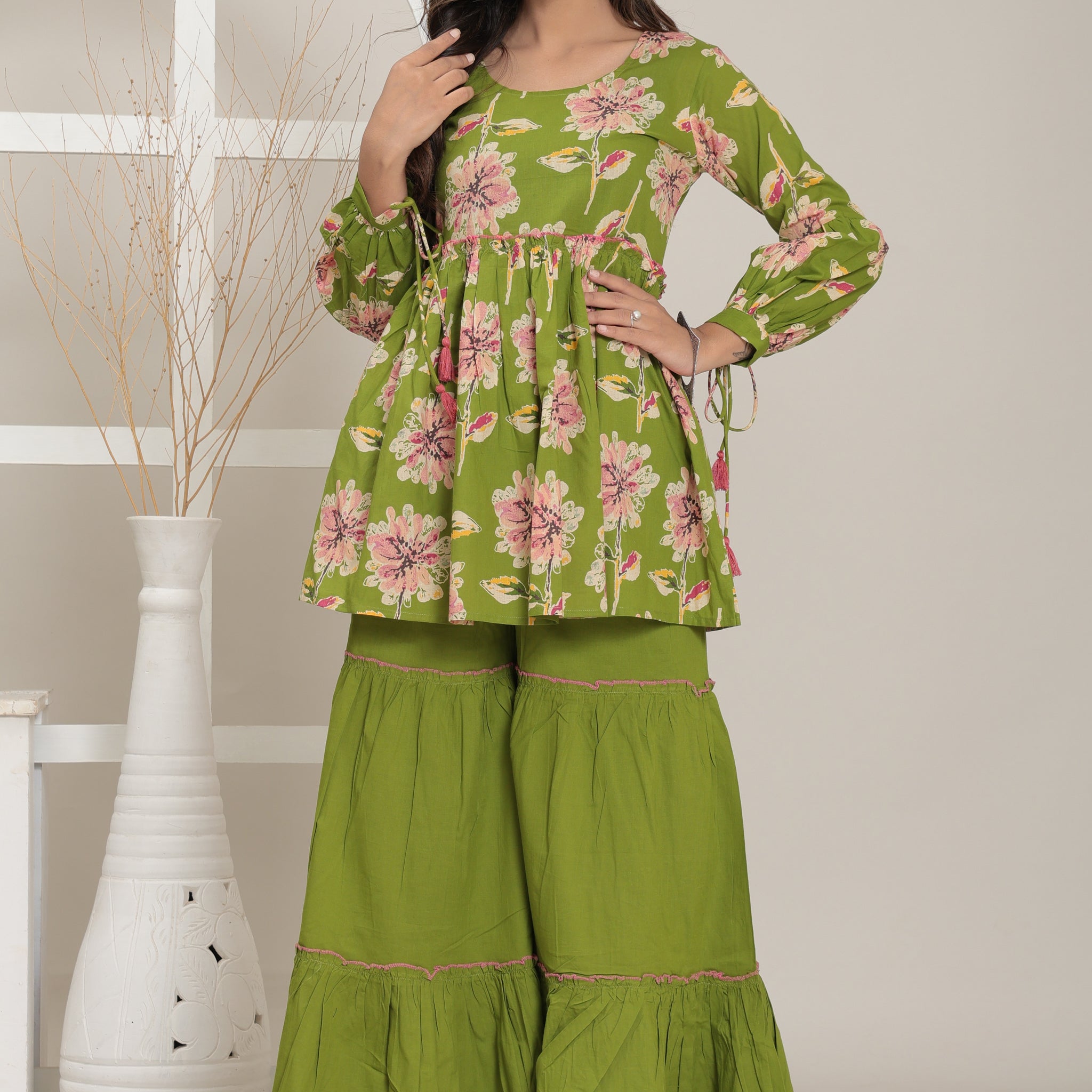 Blossom Olive Peplum Set By Ruii Fashion