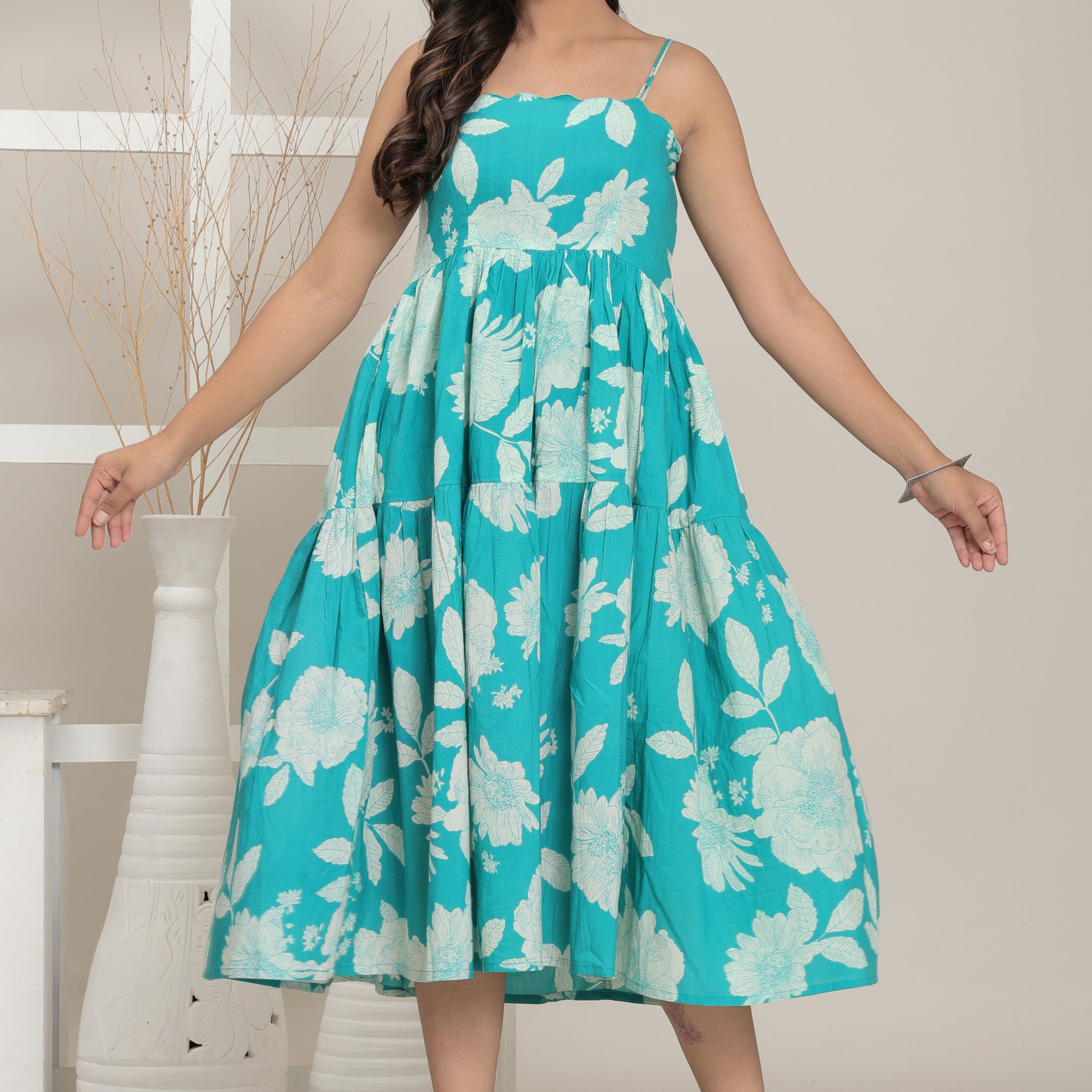 Aqua Bloom Summer Dress - Ruii Fashion
