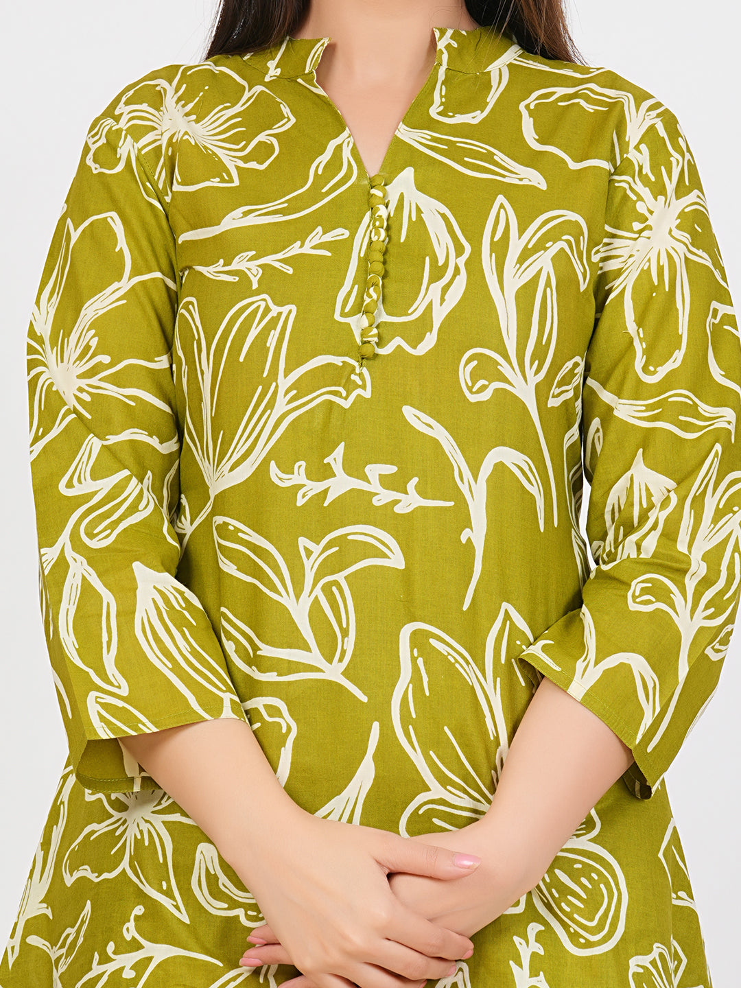 Chic Olive Green Floral Printed Co-ord Set | Ruhii Fashion