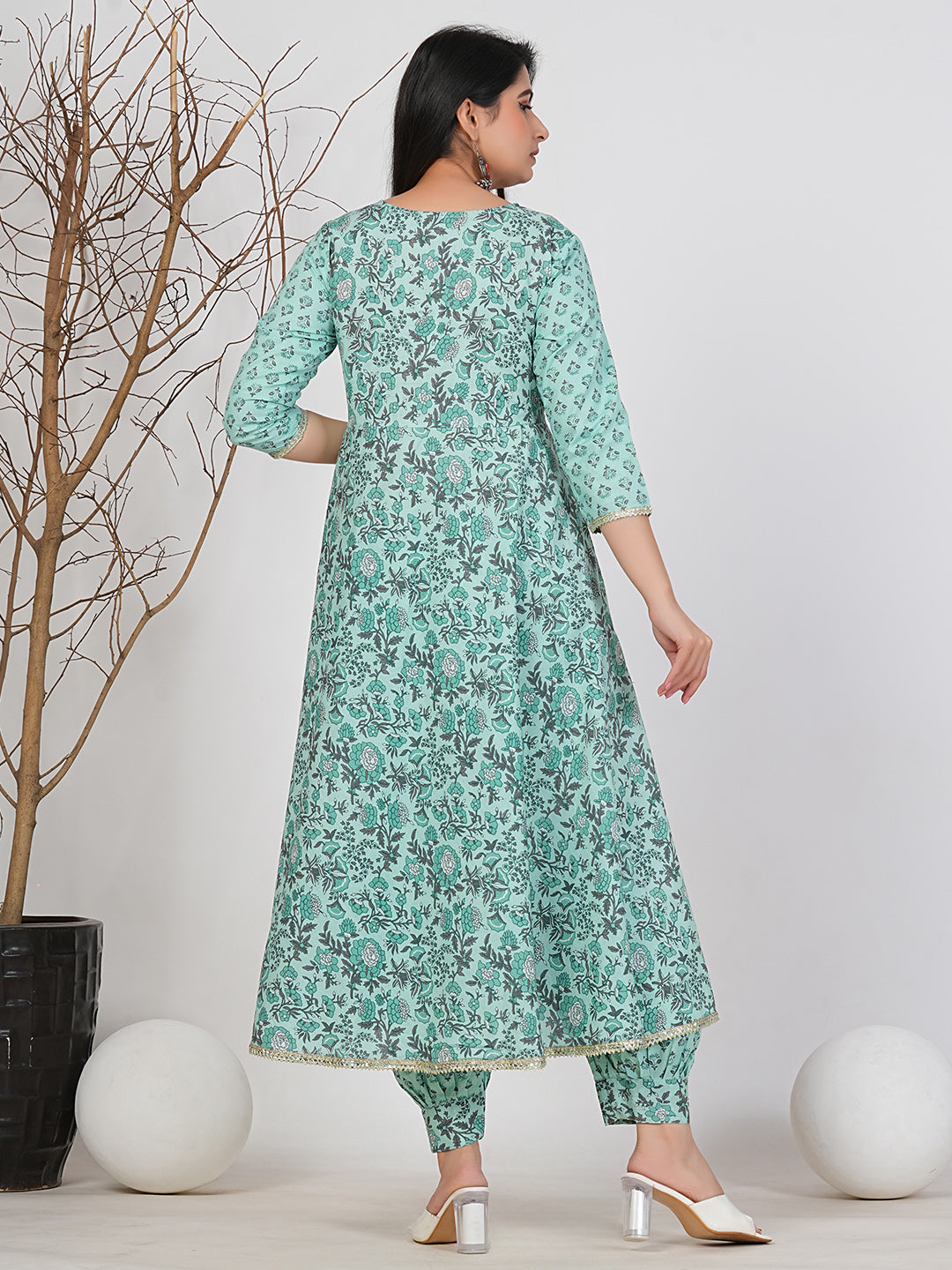 Ruii Fashion Mint Blossom Anarkali Suit with Churidar