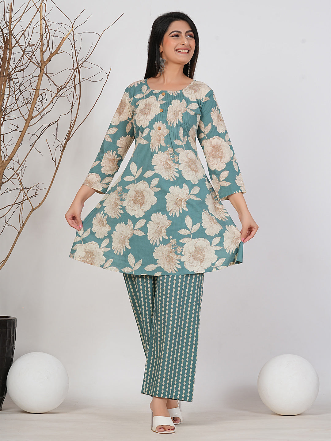 Teal Bloom Co-ord Set by Ruii Fashions – Floral Elegance with Modern Flair