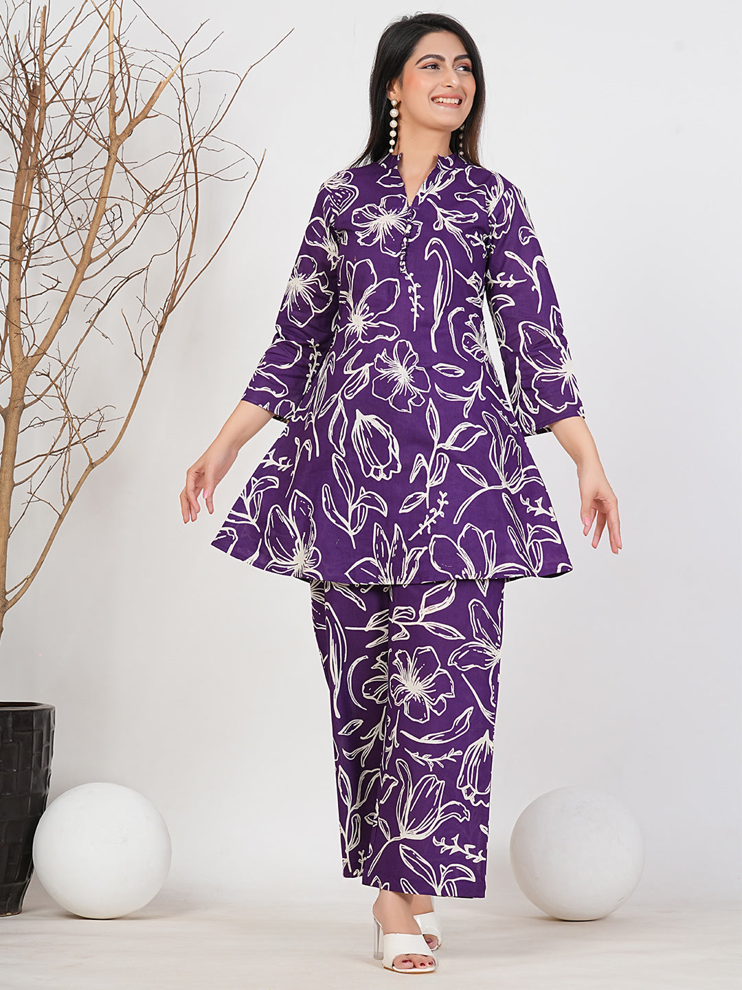 Ruii Fashion - Elegant Purple Floral Ensemble