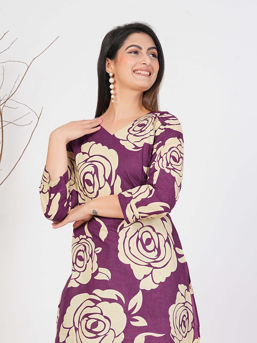 Purple Cotton Floral Co-Ord Set for Women - Ruii Fashon