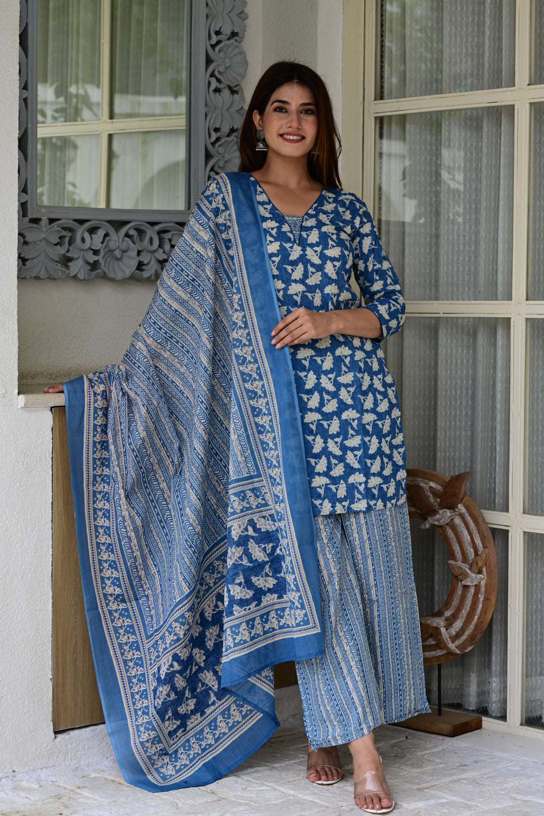 Cotton Kurta Palazzo And Dupatta Set