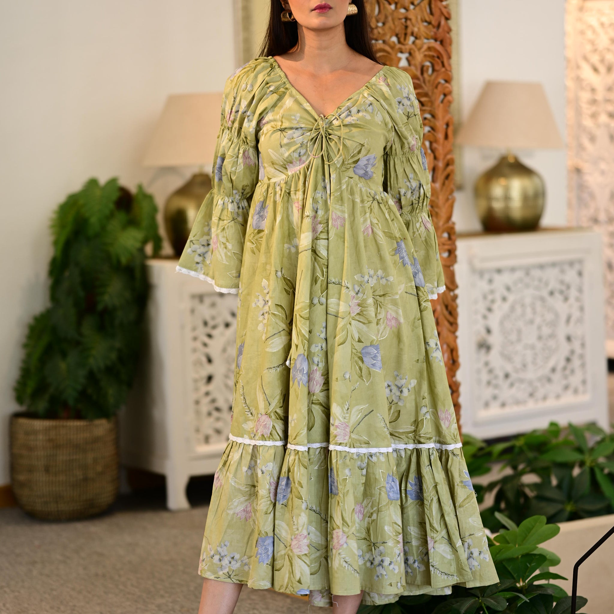 Olive Bloom Boho Dress | Ruii Fashion