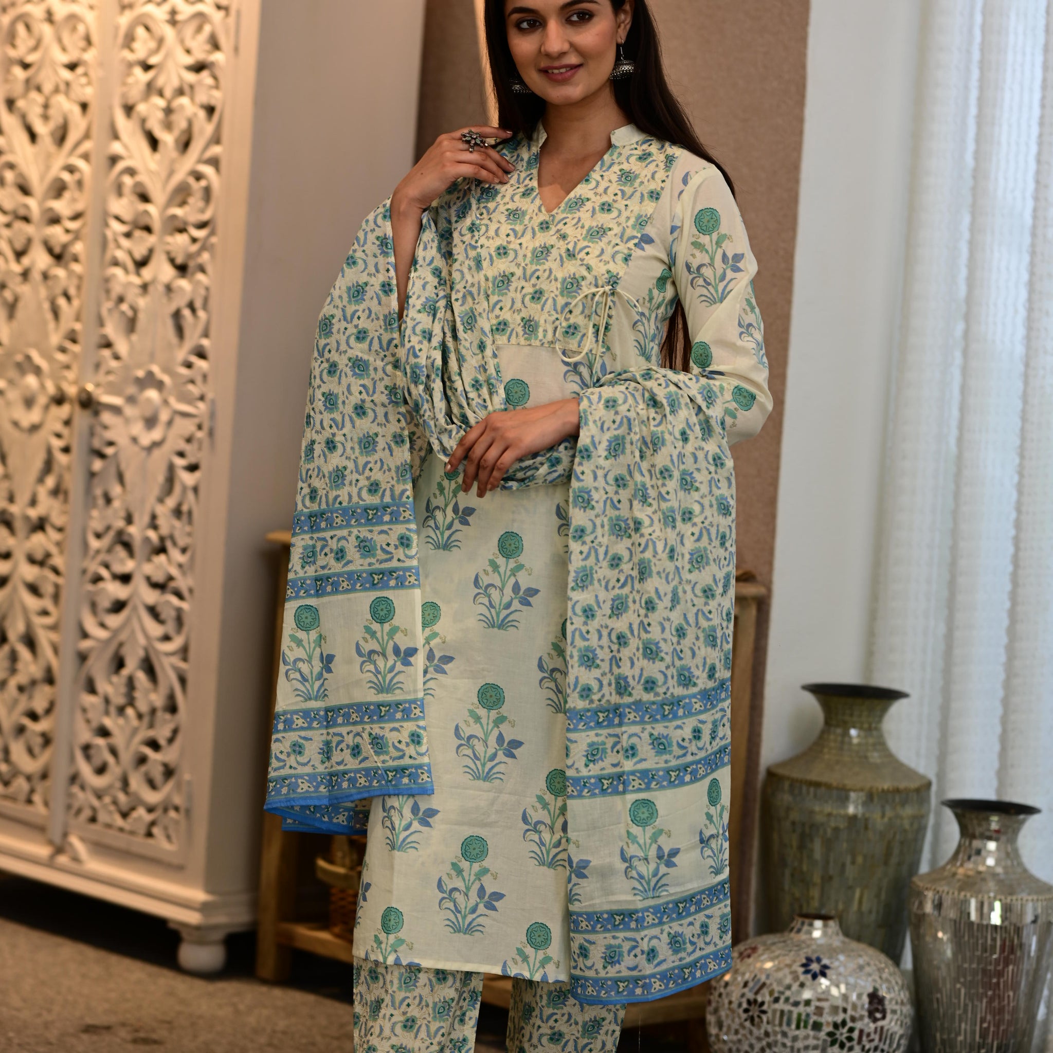 Elegant Printed Cotton Suit Set