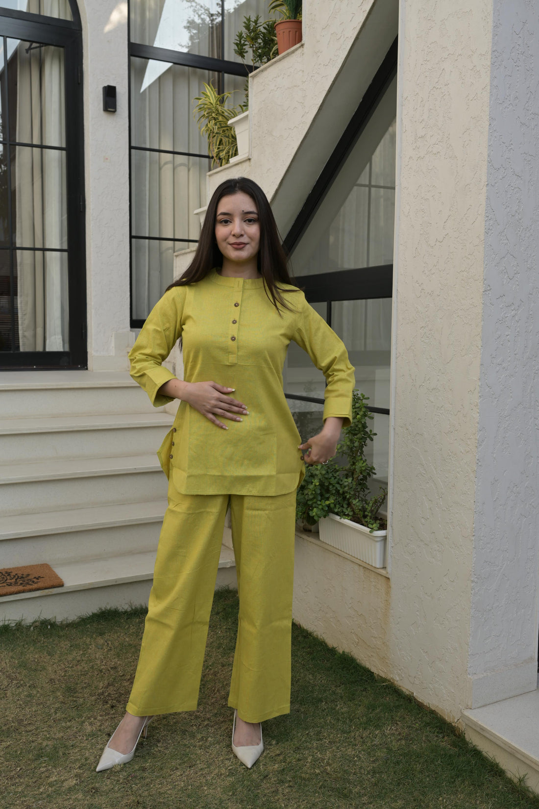 Lime Green Cotton Co-Ord Set For Women