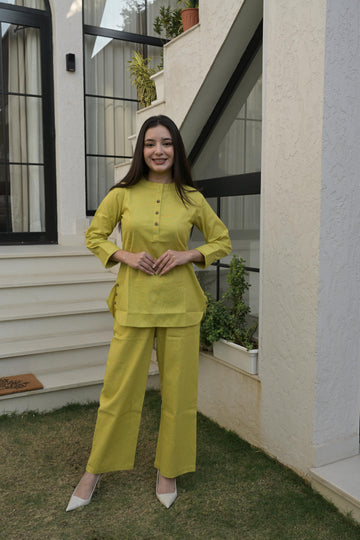 Lime Green Cotton Co-Ord Set For Women